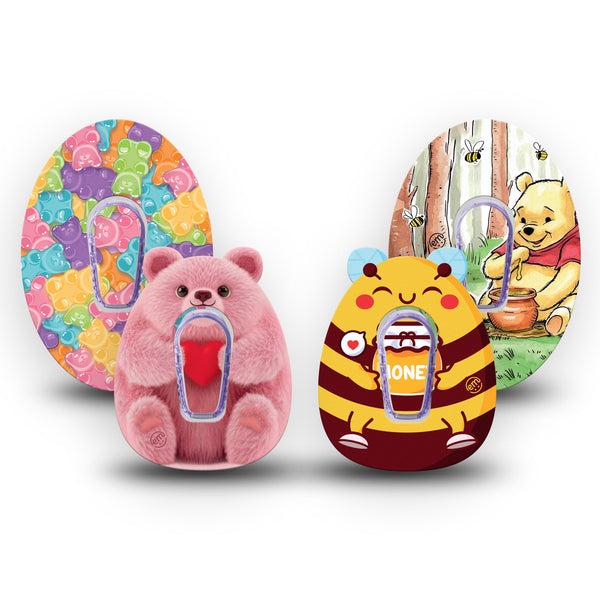 ExpressionMed Bear Necessities Dexcom G6, 4-Pack Tape and 4-Pack Sticker, Honey and gummy bears Waterproof Plaster for Continuous Glucose Monitor