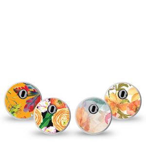 ExpressionMed Sunset Petals Variety Pack Freestyle Libre 3 Sticker, 4-Pack Sticker Variety Orange Toned Floral and Butterflies, Decorative Decal CGM Design