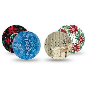 ExpressionMed Winter Woodland Cheer Variety Pack Freestyle Libre and Libre 2 Plus Tape, Abbott Lingo, 4-Pack Tape and 4-Pack Stickers Variety Array of Holiday, Fixing Ring Tape Continuous Glucose Monitor Design