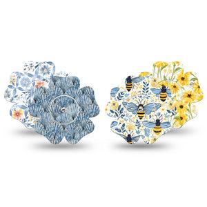 ExpressionMed Sunny Coast Freestyle Libre, Libre 2 Plus, and Abbott Lingo Flower, tape and sticker  Blue shells yellow bees and flowers Best Covers for CGM