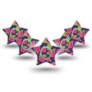 ExpressionMed Pretty Pink Roses Dexcom G7 Star Shape Tape, Dexcom Stelo Glucose Biosensor System, 5-Pack Tape and 5-Pack Sticker Garden Roses, Adhesive Tape CGM Design