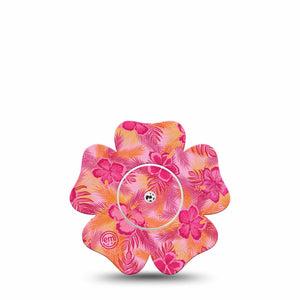 ExpressionMed Pink Hibiscus Freestyle Libre 2 and Libre 2 Plus Flower Shape Tape, Abbott Lingo,  Single Tape and Single Sticker Tropical Flower, Fixing Ring Tape CGM Design