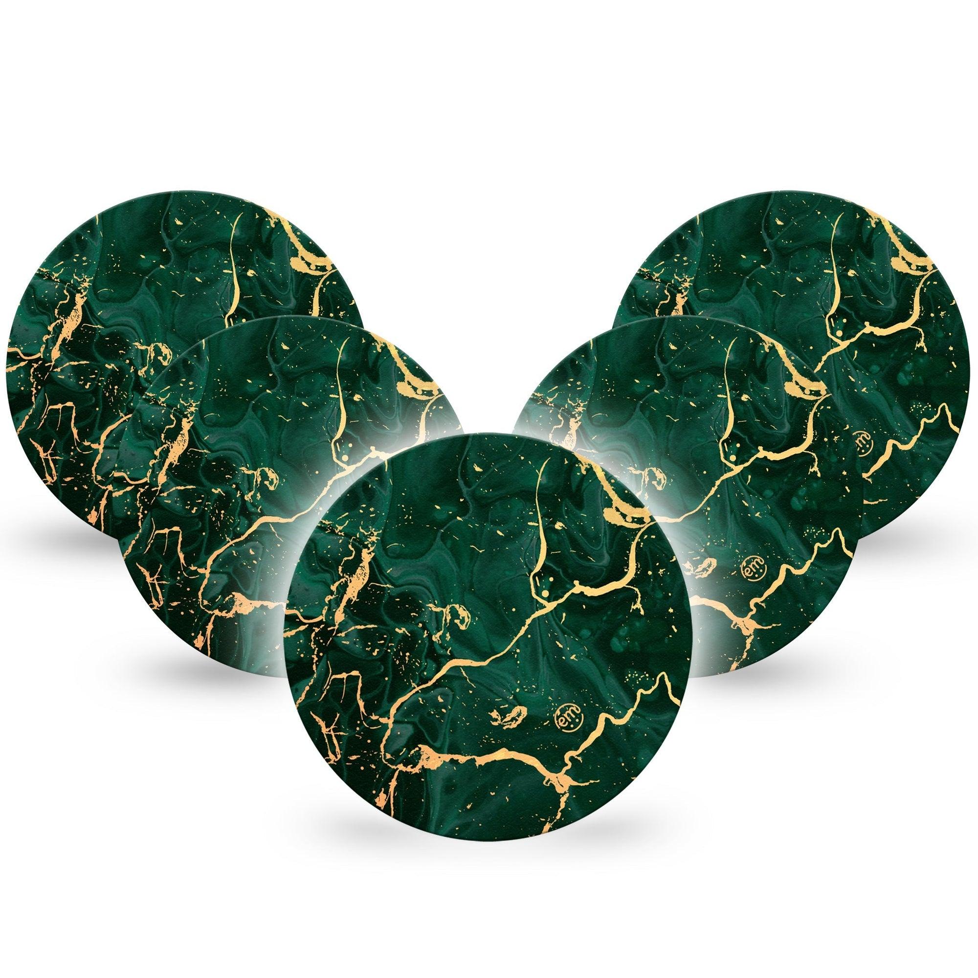 ExpressionMed Green & Gold Marble Dexcom G7 Overpatch Tape 5-Pack Green Granite, CGM Plaster Patch Design, Dexcom Stelo