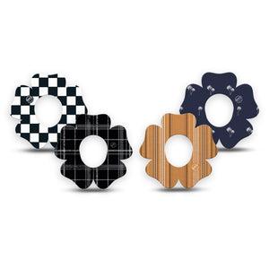 ExpressionMed Everyday Classic Dexcom G7 and Dexcom Stelo Glucose Biosensor System Flower, 4-Pack Tape Fun patterns Adhesive Patch for Continuous Glucose Monitor