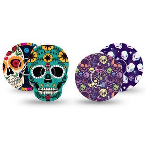 ExpressionMed Skulls Variety Pack Freestyle Libre 3 and Libre 3 Plus Tape, 4-Pack Tape and 4-Pack Sticker Variety, Skulls and Alien Heads, Adhesive Tape Continuous Glucose Monitor Design