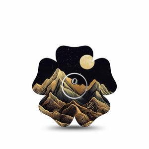 ExpressionMed Black Mountain Freestyle Libre 3 and Libre 3 Plus Flower Shape Tape, Single Tape and Single Sticker Line Drawn Mountaintops, Overlay Tape CGM Design