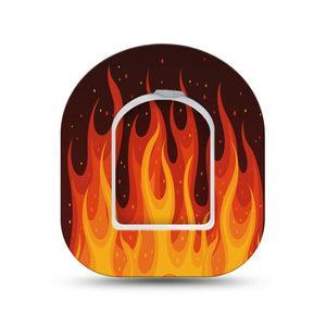 ExpressionMed Roarin' Flames Omnipod Surface Center Sticker and Mini Tape Burning Flame Themed Vinyl Sticker and Tape Design Pump Design