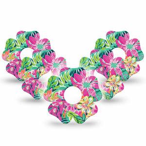 ExpressionMed Tropic Burst Freestyle Libre 3 and Libre 3 Plus Flower Shape Tape 5-Pack Tape Vibrant Tropics, Overlay Tape CGM Design