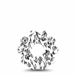 ExpressionMed Custom Black and White Floral Freestyle Libre 3 and Libre 3 Plus Flower Shape Tape Single Tape Black White Art Overlay Tape CGM Design