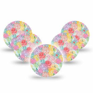 ExpressionMed Spring Flowers Freestyle Libre 3 and Libre 3 Plus OverPatch, 5-Pack Cheerful floral print Plaster for Continuous Glucose Monitor