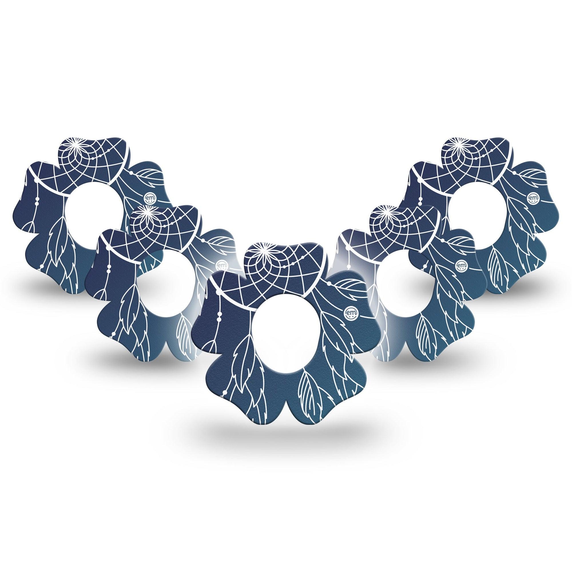 ExpressionMed Blue Dreamcatcher Dexcom G7 Flower Shape Tape, Dexcom Stelo Glucose Biosensor System, 5-Pack Tape Calm Catcher Plaster CGM Design