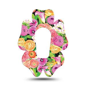 ExpressionMed Hand Painted Flowers Dexcom G6 Flower Shape Tape Single pink and yellow garden florals Plaster Continuous Glucose Monitor Design