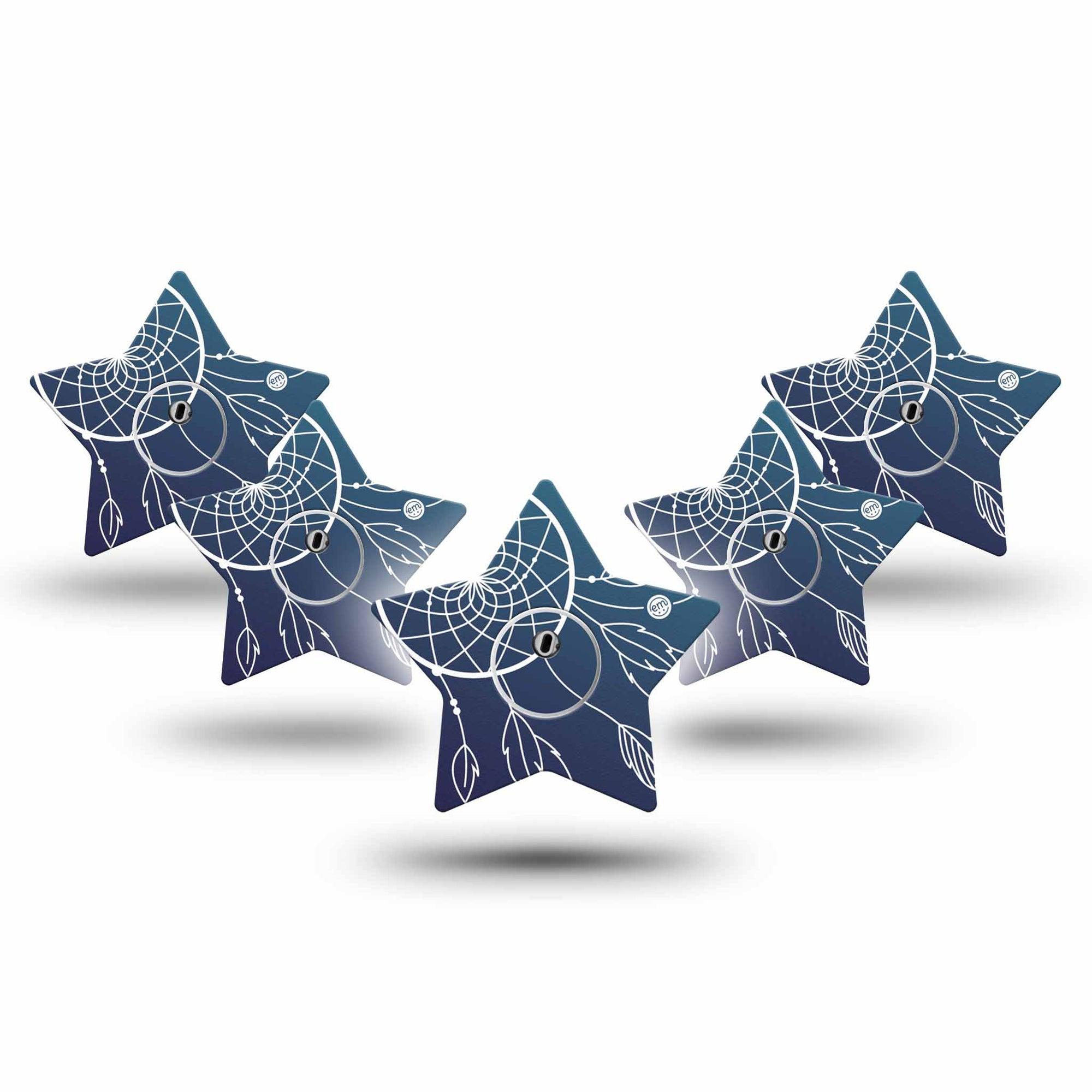 ExpressionMed Blue Dreamcatcher Freestyle Libre 3 and Libre 3 Plus Star Shape Tape 5-Pack Tape and 5-Pack Sticker Ocean Hues Overlay Tape CGM Design
