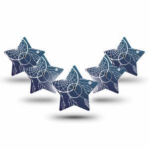 ExpressionMed Blue Dreamcatcher Freestyle Libre 3 and Libre 3 Plus Star Shape Tape 5-Pack Tape and 5-Pack Sticker Ocean Hues Overlay Tape CGM Design