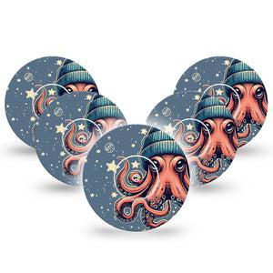 ExpressionMed Hipster Octopus Freestyle Libre Tape, Abbott Lingo,  5-Pack Tape and 5-Pack Sticker Hipster Sea Creature Fixing Ring Tape Continuous Glucose Monitor Design