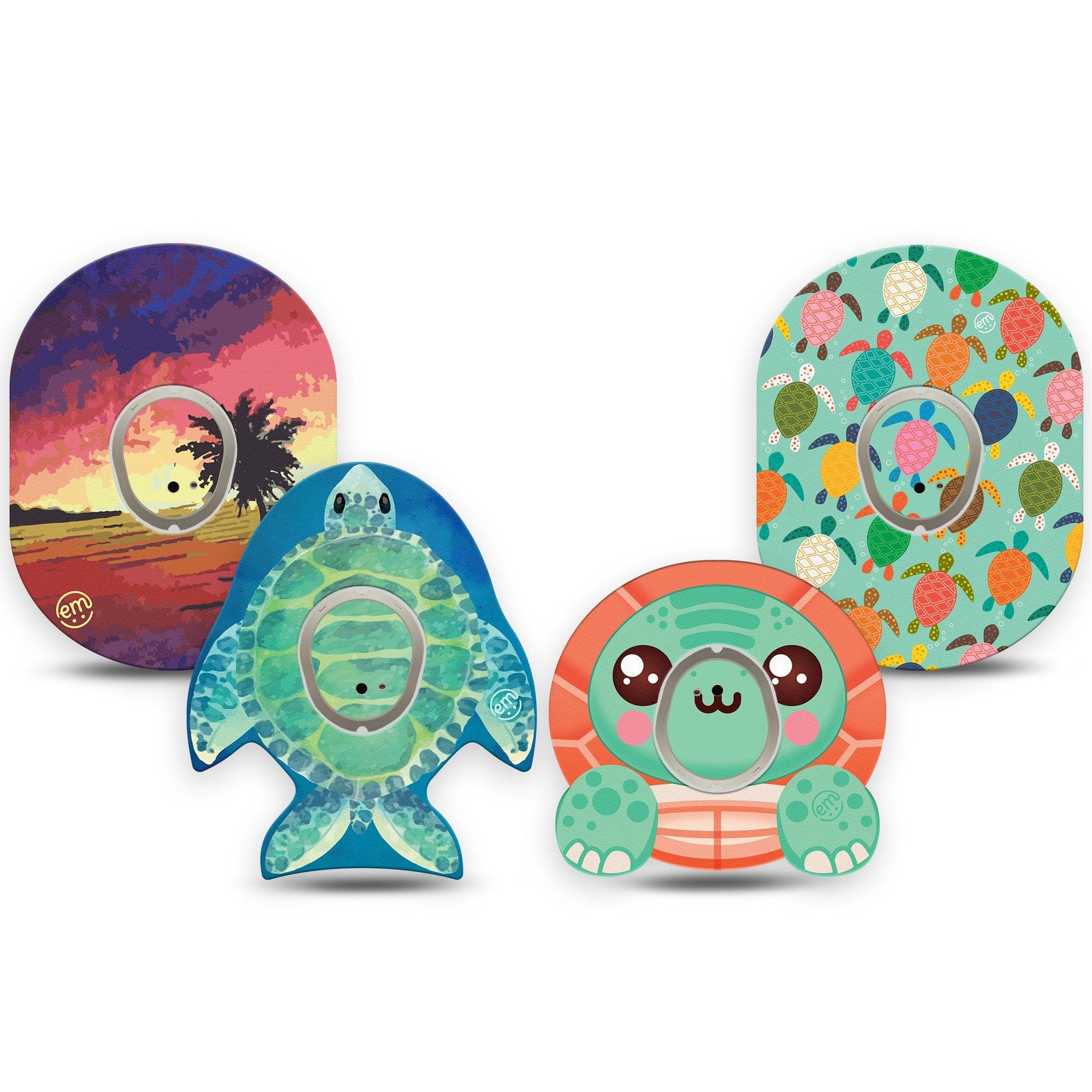 ExpressionMed Reef Riders Variety Pack Dexcom G7 Tape, Dexcom Stelo Glucose Biosensor System, 4-Pack Tape and 4-Pack Sticker Turtle Cutout Shapes, Overlay Tape CGM Design