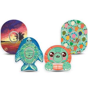 ExpressionMed Reef Riders Variety Pack Dexcom G7 Tape, Dexcom Stelo Glucose Biosensor System, 4-Pack Tape and 4-Pack Sticker Turtle Cutout Shapes, Overlay Tape CGM Design