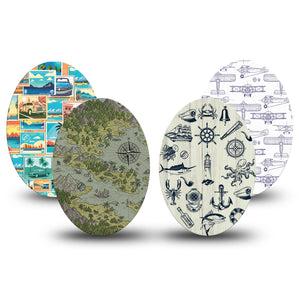 ExpressionMed Vintage Voyager Variety Pack Medtronic Guardian Enlite Universal Oval, 4-Pack Tape Variety Classic Adventure Theme, Plaster CGM Design