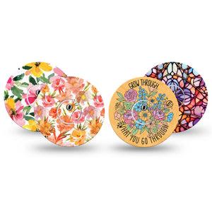 ExpressionMed Bold Bloom Freestyle Libre 3 and Libre 3 Plus, tape and sticker  Inspiring petals Fixing Ring Tape for Continuous Glucose Monitor