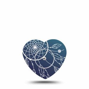 ExpressionMed Blue Dreamcatcher Freestyle Libre 2 and Libre 2 Plus Heart Shape Tape, Abbott Lingo, Single Tape and Single Sticker Peaceful Web Plaster CGM Design