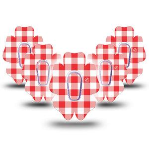 ExpressionMed Red Gingham Dexcom G6 Flower, 5-Pack Tape and 5-Pack Sticker Classic red gingham Fixing Ring Patch for Continuous Glucose Monitor