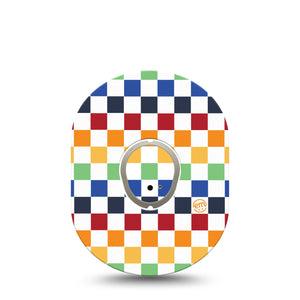 ExpressionMed Rainbow Checkerboard Dexcom G7 Sticker and Tape, Dexcom Stelo Glucose Biosensor System,  Multicolored Checkerboard, Vinyl Sticker and Tape Pairing Continuous Glucose Monitor Design
