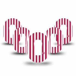 ExpressionMed Red Stripes Dexcom G6 Mini, 5-Pack Red striped pattern Waterproof Plaster for Continuous Glucose Monitor