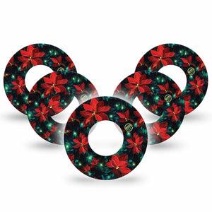 ExpressionMed Christmas Floral Freestyle Libre and Libre 2 Plus Tape, Abbott Lingo, 5-Pack Tape Red Christmas Florals, Fixing Ring Tape Continuous Glucose Monitor Design
