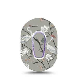 ExpressionMed Cranes Dexcom G6 Mini, Single Tape and Single Sticker Floral branches cranes Waterproof Adhesive Tape for CGM