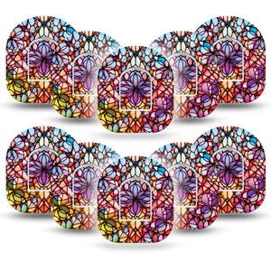 ExpressionMed Stained Glass Omnipod, 10-Pack Tape + 10-Pack Sticker abstract stained glass floral design Overlay Patch For Insulin Pump