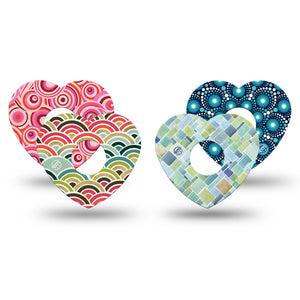 ExpressionMed Unique Prints Variety Pack Freestyle Libre 3 Heart Shape Tape 4-Pack Variety Circular Geometric Prints Patch CGM Design