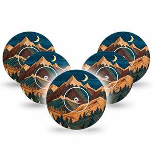 ExpressionMed Wood Mountains Freestyle Libre, Libre 2 Plus, and Abbott Lingo, 5-Pack Tape and 5-Pack Sticker forest mountain style Accessories for Continuous Glucose Monitor