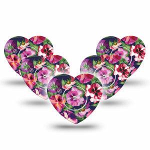 ExpressionMed Flower Girl Pansies Freestyle Libre 2 Heart Shape Tape, Abbott Lingo,  5-Pack Tape and 5-Pack Sticker Shades of Pink Purple Pansy, Adhesive Patch CGM Design