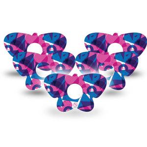 ExpressionMed Violet Vortex Freestyle Libre 3 and Libre 3 Plus Butterfly Shape Tape 5-Pack Tap Retro-Inspired Mishmash Of Shapes, Overlay Patch CGM Design