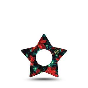 ExpressionMed Christmas Floral Infusion Set Star Shape Tape, 5-Pack Tape Festive Poinsettia, Fixing Ring Patch Continuous Glucose Monitor Design