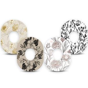 ExpressionMed Neutral Botanics Dexcom G7 and Dexcom Stelo Glucose Biosensor System, 4-Pack Tape beige botanical pattern Fixing Ring Tape for Continuous Glucose Monitor