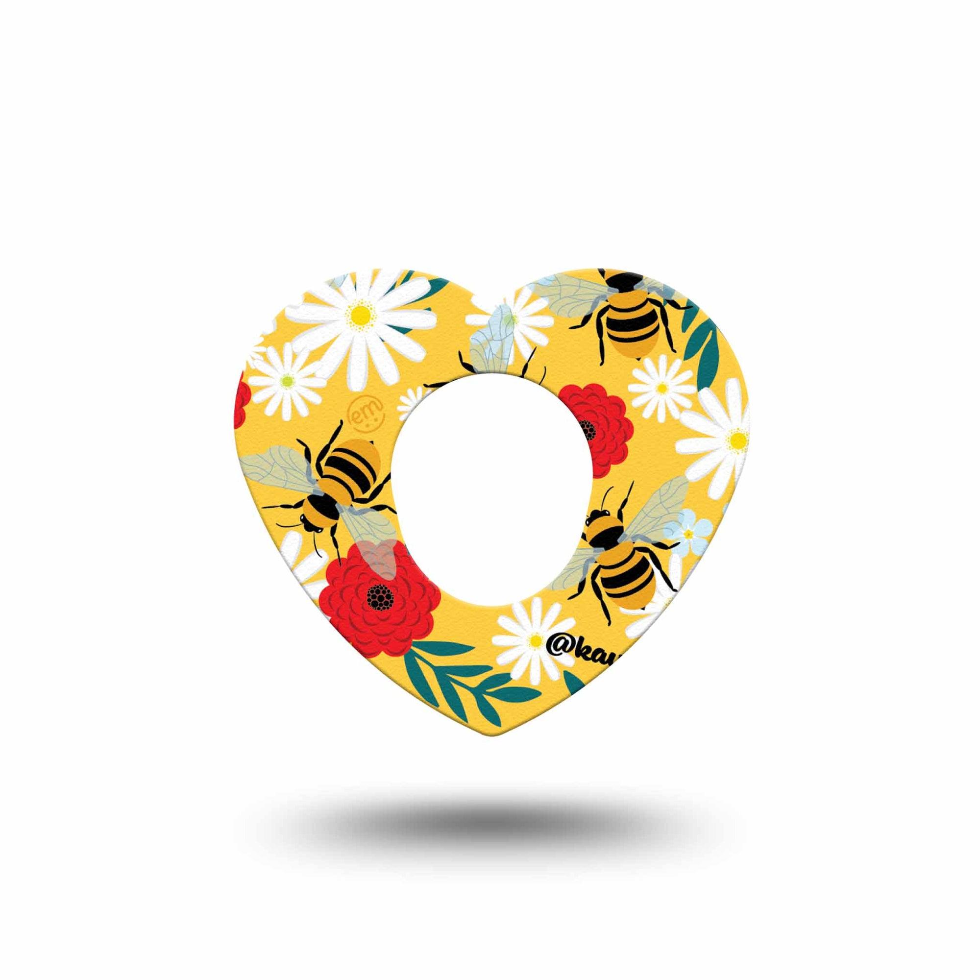ExpressionMed Bees and Flowers Dexcom G7 Heart Shape Tape, Dexcom Stelo Glucose Biosensor System, Single Tape Colorful Florals and Bees Plaster CGM Design