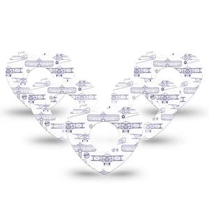 ExpressionMed Airplane Infusion Set Heart Shape Tape 10-Pack Tape Navy Stenciled Planes, Adhesive Tape Continuous Glucose Monitor Design