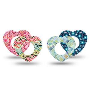 ExpressionMed Unique Prints Variety Pack Freestyle Libre 2 Heart Shape Tape, Abbott Lingo, 4-Pack Variety Neon Bright Colored Patterns Adhesive Patch CGM Design