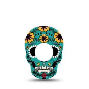 ExpressionMed Teal Skull Freestyle Libre 2 Skull Shape Tape, Abbott Lingo, Single Blue Green Flower Skull Plaster Continuous Glucose Monitor Design