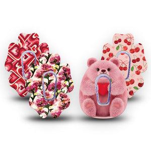 ExpressionMed Bear Hugs Dexcom G6 Flower, 4-Pack Tape and 4-Pack Sticker, Cute hearts and florals Decorative Patch for CGM