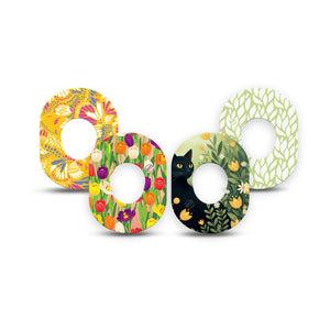 ExpressionMed Vivid Garden Dexcom G7 and Dexcom Stelo Glucose Biosensor System Mini, 4-Pack Tape Lucky black cat garden Fixing Ring Patch for Continuous Glucose Monitor