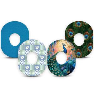 ExpressionMed Ornate Peacock Dexcom G7 and Dexcom Stelo Glucose Biosensor System, 4-Pack Tape colorful peacock illustration Fixing Ring Tape for Continuous Glucose Monitor