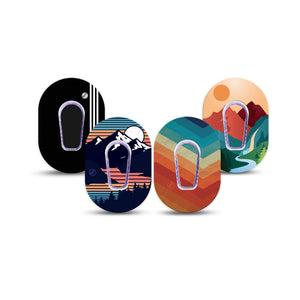 ExpressionMed Retro Alpine Trek Variety Pack Dexcom G6 Mini Tape, 4-Pack Tape and 4-Pack Stickers Variety Adventure Inspired, Adhesive Tape CGM Design