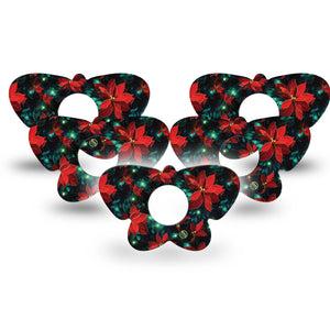 ExpressionMed Christmas Floral Infusion Set Butterfly Shape Tape, 10-Pack Tape Red Florals and Lights, Plaster Continuous Glucose Monitor Design