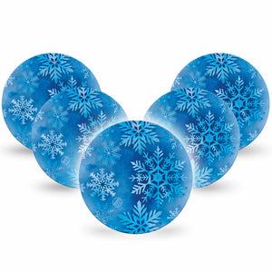 ExpressionMed Falling Snow Dexcom G7 Overpatch, Dexcom Stelo Glucose Biosensor System, 5-Pack Tape Blue Snowflakes, Overlay Tape CGM Design