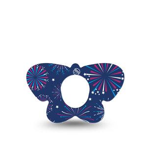 ExpressionMed Night Sky Celebration Dexcom G7, Dexcom Stelo Glucose Biosensor System, Butterfly Shape Tape Single 4th of July Fireworks Adhesive Tape CGM Design