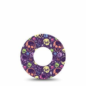 ExpressionMed Neon Skulls Freestyle Libre and Libre 2 Plus Tape, Abbott Lingo, Single Tape Electric Colorful Skulls, Fixing Ring Tape Continuous Glucose Monitor Design