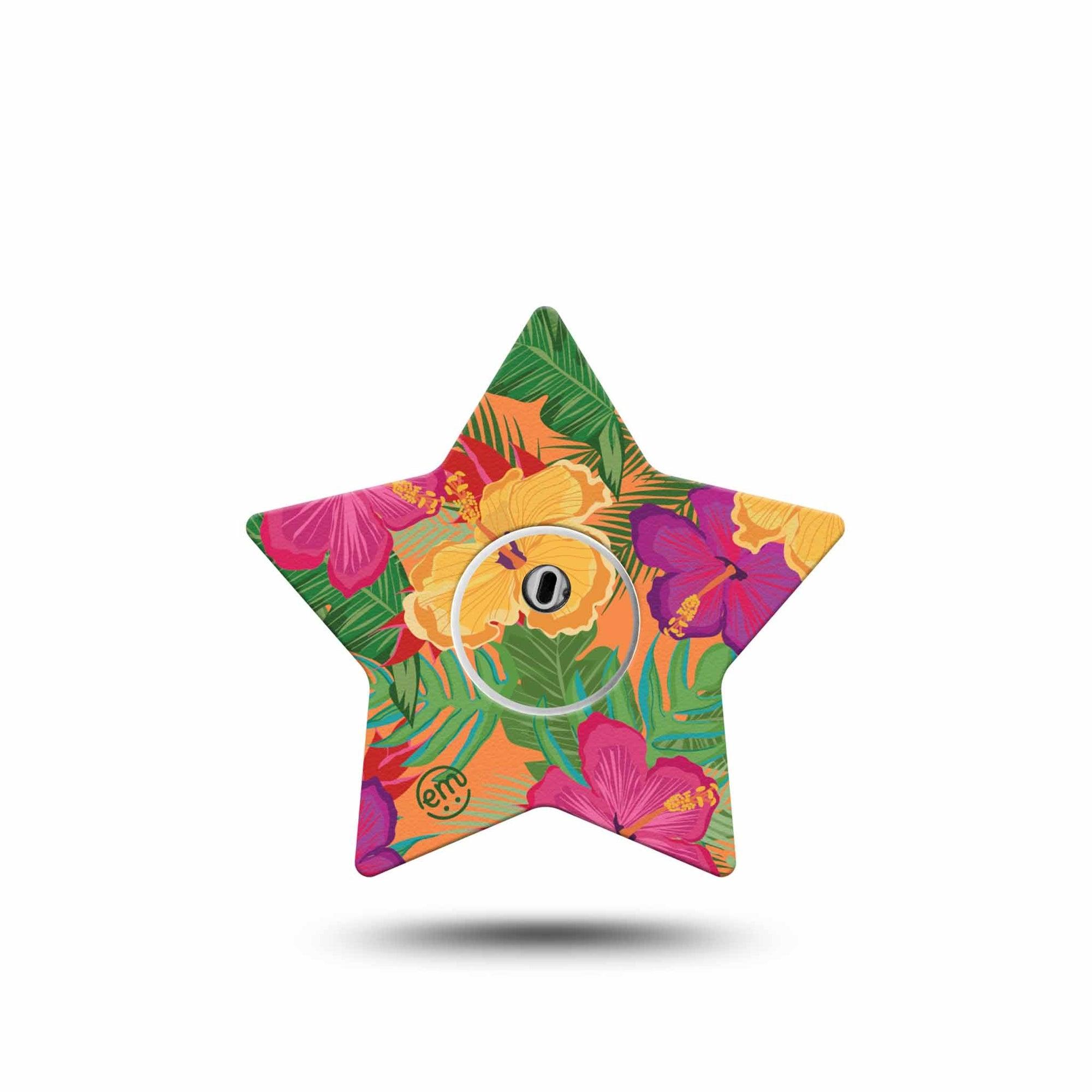 ExpressionMed Bright Hibiscus Freestyle Libre 3 and Libre 3 Plus Star Shape Tape Single Tape and Single Sticker Sunny Petals Overlay Tape CGM Design