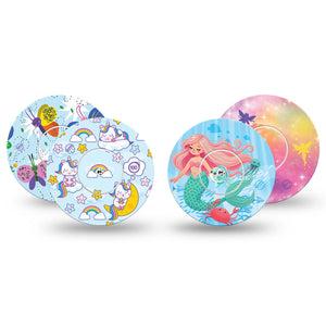 ExpressionMed Mythical Magic Variety Pack Freestyle Libre and Libre 2 Plus Sticker and Tape, Abbott Lingo, Pink Blue Girl Prints, Adhesive Sticker and Tape Design Continuous Glucose Monitor Design